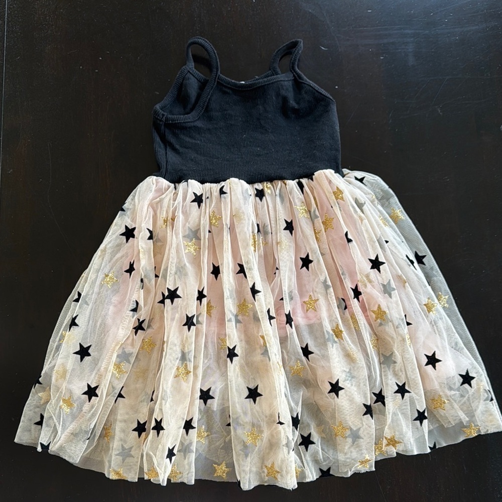 Charming Black and Gold Star Kids Dress